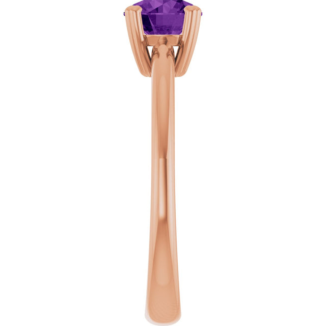 14K Gold Emerald Natural Amethyst Double-Prong Ring - Rose Gold - view 4