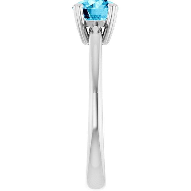 10K Gold Oval Natural Aquamarine Double-Prong Ring - White Gold - view 4