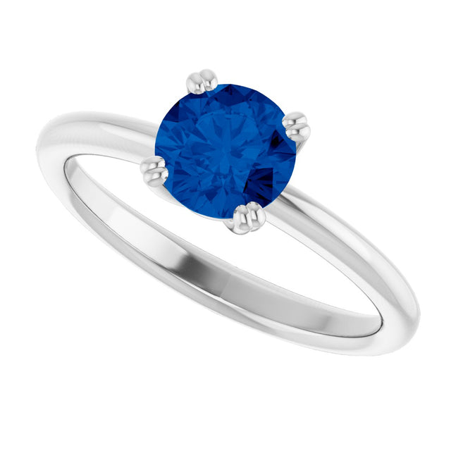 Platinum Oval Lab-Grown Blue Sapphire Double-Prong Ring - view 5