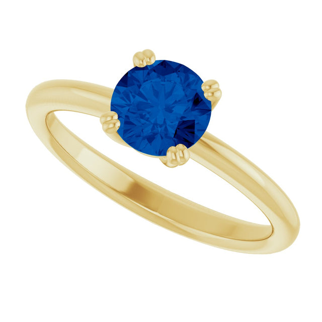 10K Gold Oval Lab-Grown Blue Sapphire Double-Prong Ring - Yellow Gold - view 5
