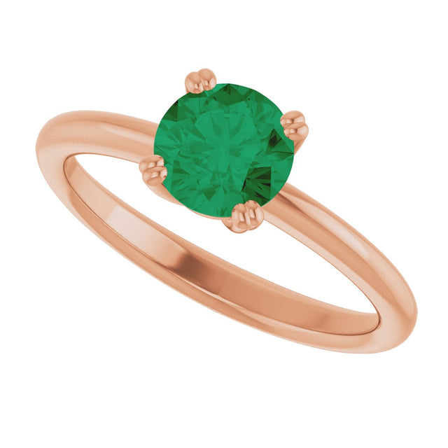 14K Gold Oval Lab-Grown Emerald Double-Prong Ring - Rose Gold - view 5