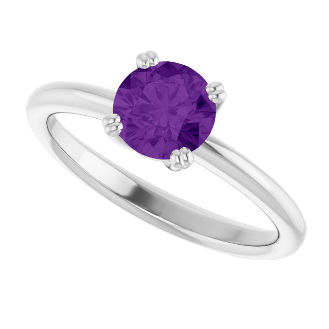 10K Gold Oval Natural Amethyst Double-Prong Ring - White Gold - view 5
