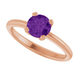 14K Gold Emerald Natural Amethyst Double-Prong Ring - Rose Gold - view 5