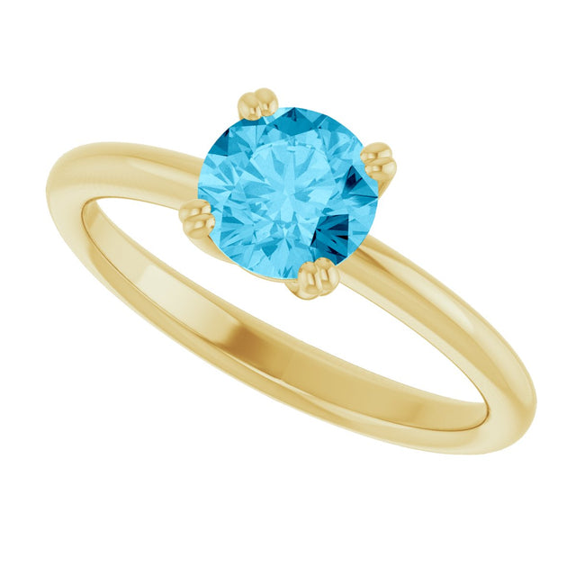 14K Gold Oval Natural Aquamarine Double-Prong Ring - Yellow Gold - view 5