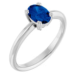 10K Gold Oval Lab-Grown Blue Sapphire Double-Prong Ring - White Gold
