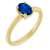 14K Gold Oval Lab-Grown Blue Sapphire Double-Prong Ring - Yellow Gold