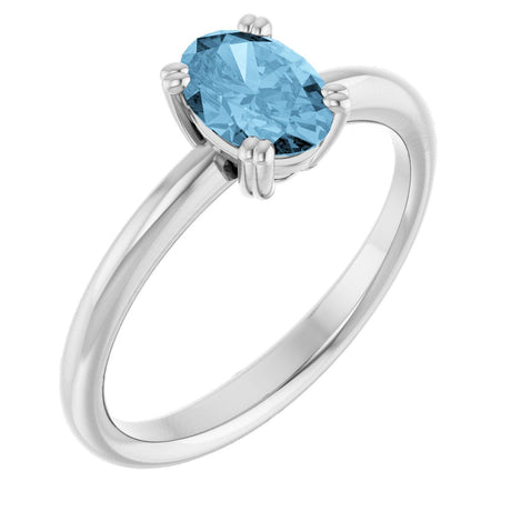 10K Gold Oval Natural Sky Blue Topaz Double-Prong Ring - White Gold