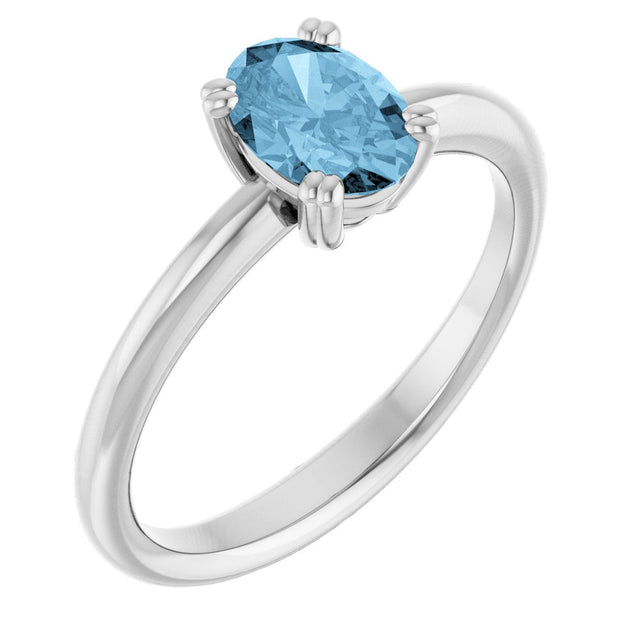 10K Gold Oval Natural Sky Blue Topaz Double-Prong Ring - White Gold