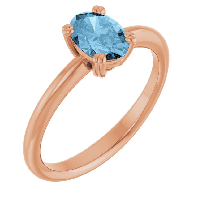 14K Gold Oval Natural Sky Blue Topaz Double-Prong Ring - Rose Gold