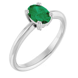 Platinum Oval Lab-Grown Emerald Double-Prong Ring