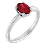 14K Gold Oval Lab-Grown Ruby Double-Prong Ring - White Gold