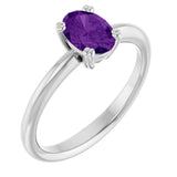 14K Gold Emerald Natural Amethyst Double-Prong Ring - White Gold