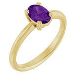 14K Gold Emerald Natural Amethyst Double-Prong Ring - Yellow Gold