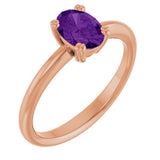 14K Gold Emerald Natural Amethyst Double-Prong Ring - Rose Gold