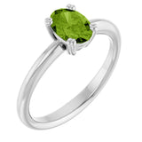 10K Gold Oval Natural Peridot Double-Prong Ring - White Gold