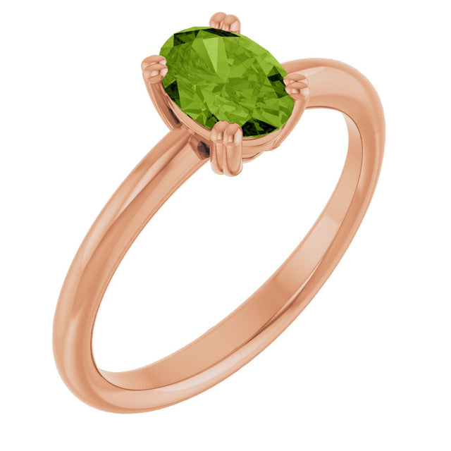 14K Gold Emerald Natural Peridot Double-Prong Ring - Rose Gold