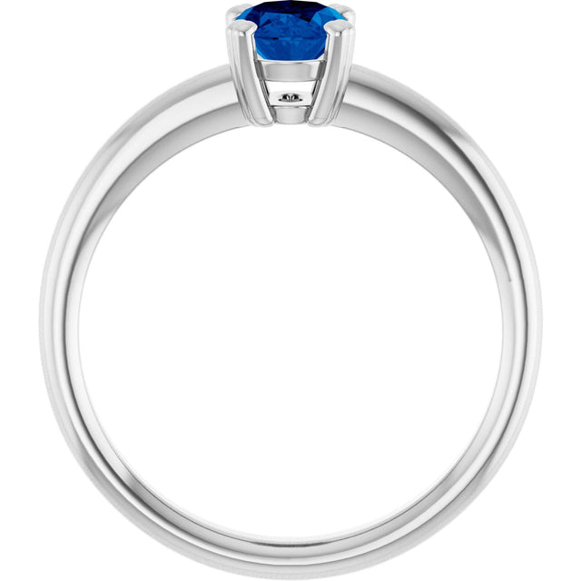 10K Gold Oval Lab-Grown Blue Sapphire Double-Prong Ring - White Gold - view 2