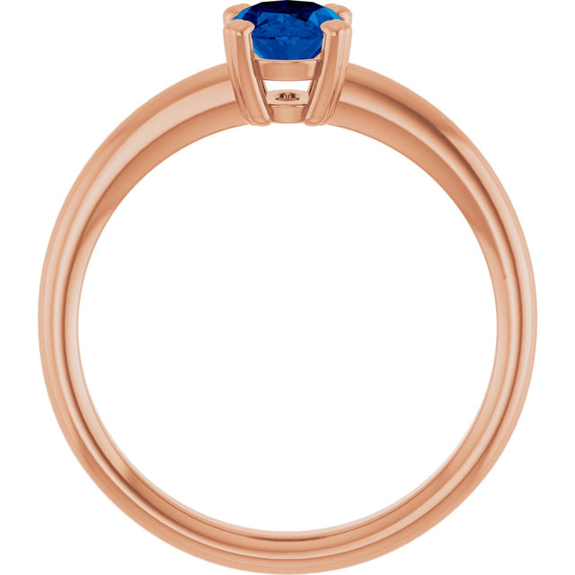 14K Gold Oval Lab-Grown Blue Sapphire Double-Prong Ring - Rose Gold - view 2
