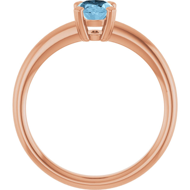 14K Gold Oval Natural Sky Blue Topaz Double-Prong Ring - Rose Gold - view 2
