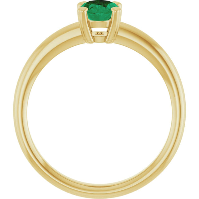 10K Gold Oval Lab-Grown Emerald Double-Prong Ring - Yellow Gold - view 2