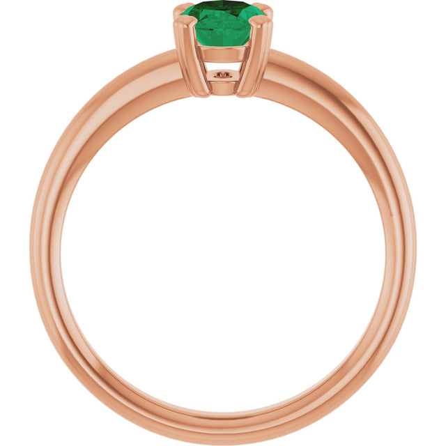 14K Gold Oval Lab-Grown Emerald Double-Prong Ring - Rose Gold - view 2