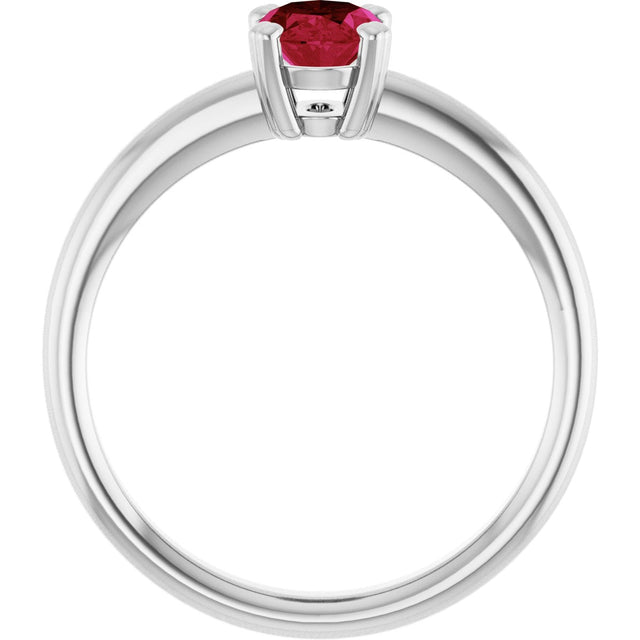 10K Gold Oval Lab-Grown Ruby Double-Prong Ring - White Gold - view 2