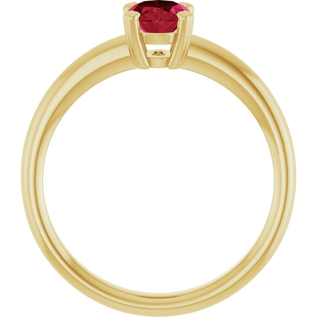 10K Gold Oval Lab-Grown Ruby Double-Prong Ring - Yellow Gold - view 2