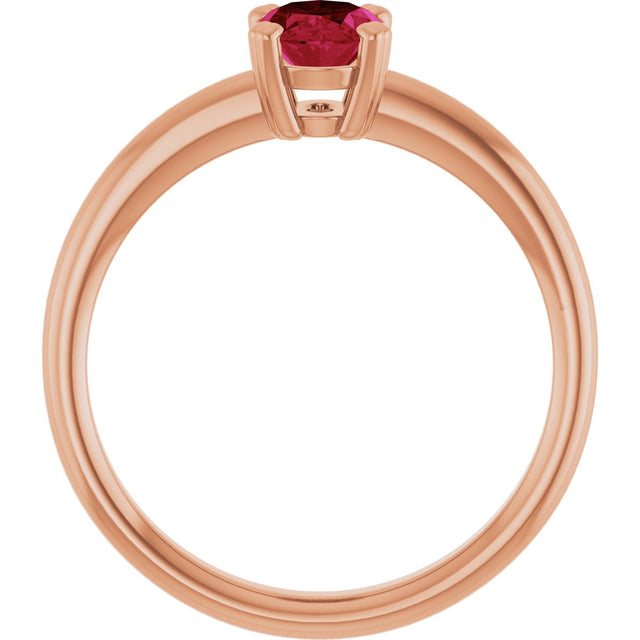 14K Gold Oval Lab-Grown Ruby Double-Prong Ring - Rose Gold - view 2