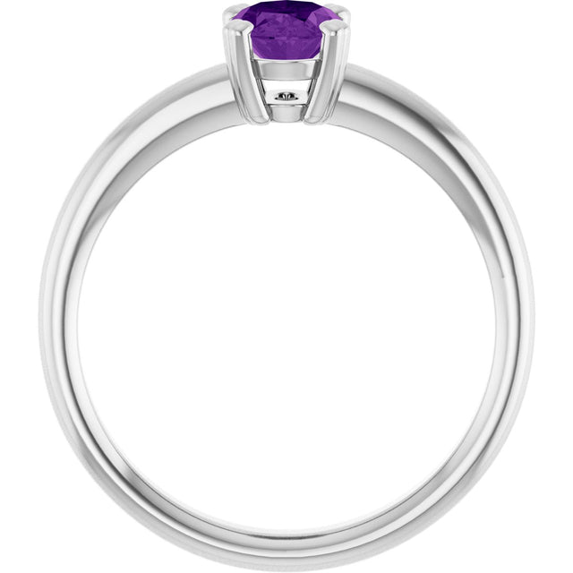 10K Gold Oval Natural Amethyst Double-Prong Ring - White Gold - view 2