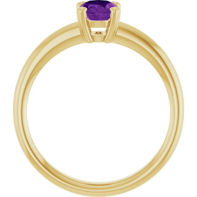 10K Gold Oval Natural Amethyst Double-Prong Ring - Yellow Gold - view 2
