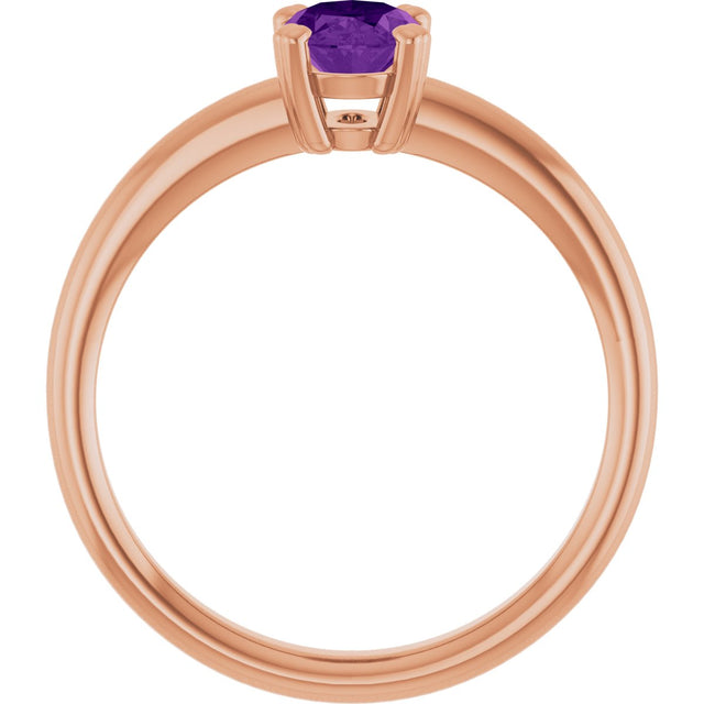 14K Gold Emerald Natural Amethyst Double-Prong Ring - Rose Gold - view 2