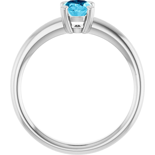 Platinum Oval Natural Aquamarine Double-Prong Ring - view 2