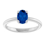 10K Gold Oval Lab-Grown Blue Sapphire Double-Prong Ring - White Gold - view 3