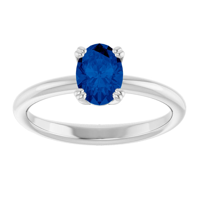 10K Gold Oval Lab-Grown Blue Sapphire Double-Prong Ring - White Gold - view 3