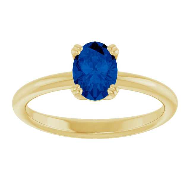 10K Gold Oval Lab-Grown Blue Sapphire Double-Prong Ring - Yellow Gold - view 3