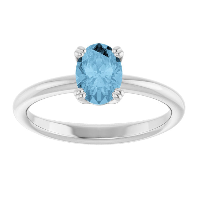 10K Gold Oval Natural Sky Blue Topaz Double-Prong Ring - White Gold - view 3