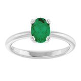 10K Gold Oval Lab-Grown Emerald Double-Prong Ring - White Gold - view 3