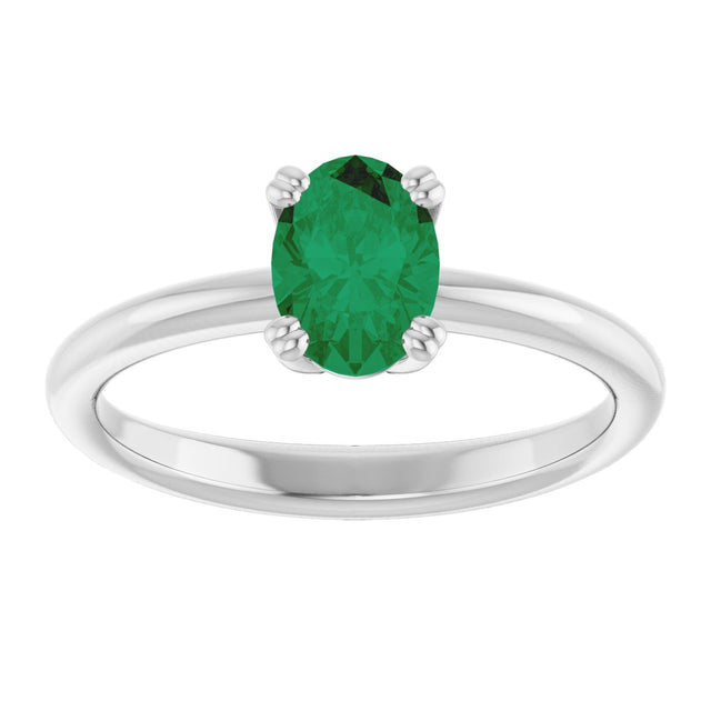 10K Gold Oval Lab-Grown Emerald Double-Prong Ring - White Gold - view 3