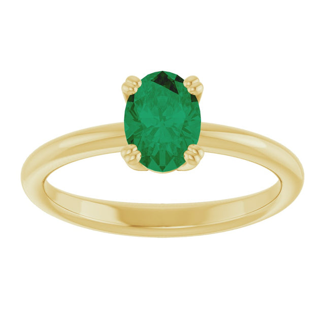 10K Gold Oval Lab-Grown Emerald Double-Prong Ring - Yellow Gold - view 3