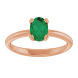 14K Gold Oval Lab-Grown Emerald Double-Prong Ring - Rose Gold - view 3