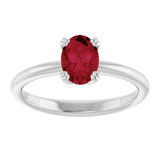 10K Gold Oval Lab-Grown Ruby Double-Prong Ring - White Gold - view 3
