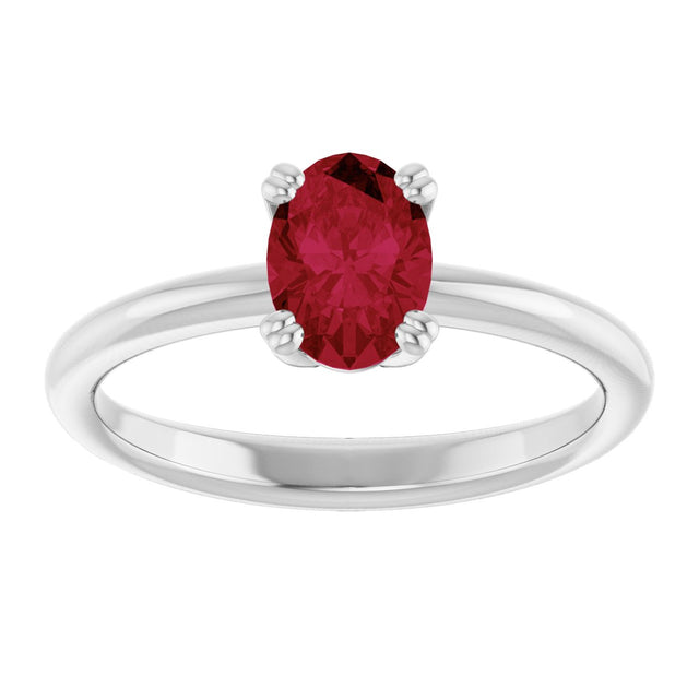 10K Gold Oval Lab-Grown Ruby Double-Prong Ring - White Gold - view 3