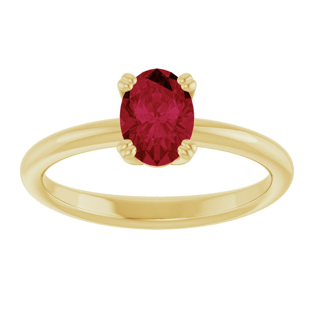 10K Gold Oval Lab-Grown Ruby Double-Prong Ring - Yellow Gold - view 3