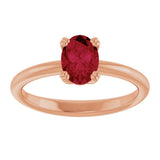 14K Gold Oval Lab-Grown Ruby Double-Prong Ring - Rose Gold - view 3