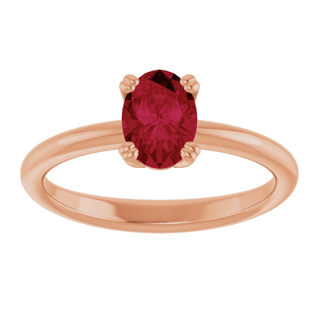 14K Gold Oval Lab-Grown Ruby Double-Prong Ring - Rose Gold - view 3