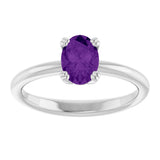 10K Gold Oval Natural Amethyst Double-Prong Ring - White Gold - view 3