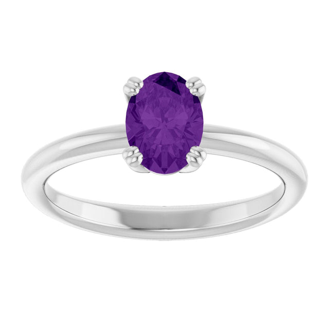 10K Gold Oval Natural Amethyst Double-Prong Ring - White Gold - view 3
