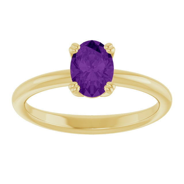 10K Gold Oval Natural Amethyst Double-Prong Ring - Yellow Gold - view 3