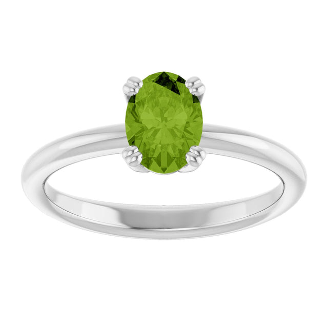 10K Gold Oval Natural Peridot Double-Prong Ring - White Gold - view 3