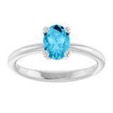Platinum Oval Natural Aquamarine Double-Prong Ring - view 3